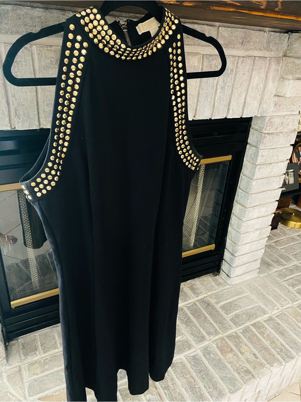 MICHAEL Michael Kors Black Mini Dress with Gold Stud Trim